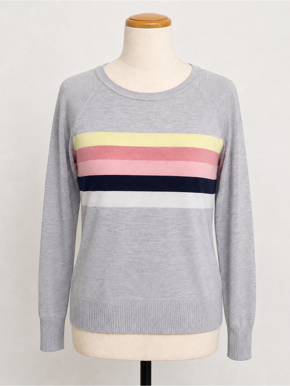 Rag Poets Gray Pastel Stripe Rayon Crewneck Sweater Womens Small Lightweight